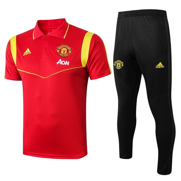 Polo Manchester United Komplett Set 2019-20 Rote Gold Schwarz Fussballtrikots Günstig